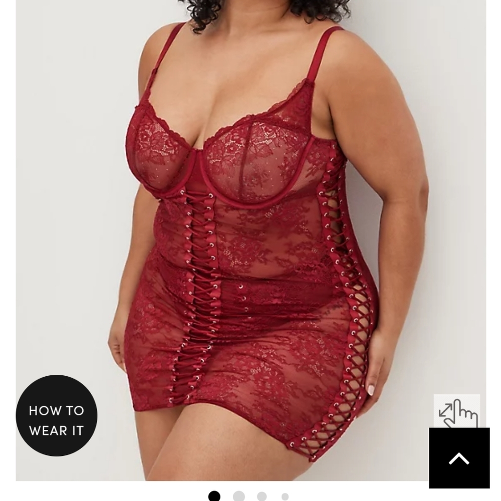 🆕️🔥❤️ 1X RED LACE-UP UNDERWIRE CHEMISE ❤️🔥